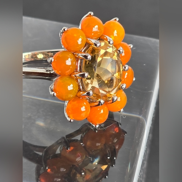 925 Sterling Silver Ring Sz 6.5 with Natural Orange Opal Gemstone - Picture 4 of 9